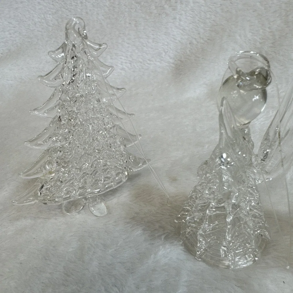 Vintage Spun Glass Angel (3) Christmas Tree (1)‎ Ornaments Lot Of 4 Clear Glass